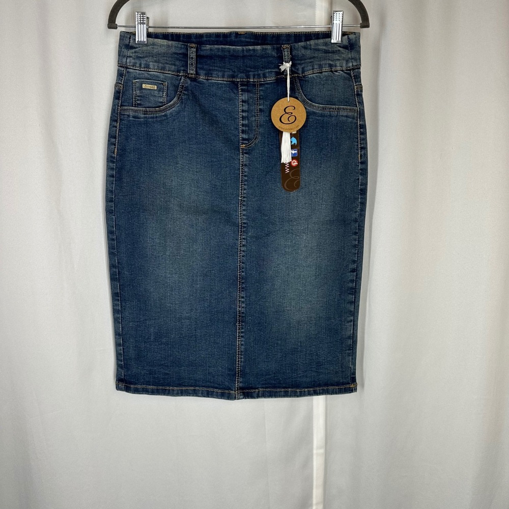 Esteez‎ Authentic Denim Skirt Women's Size 8 Stretch Pencil Midi Jean Skirt NWT